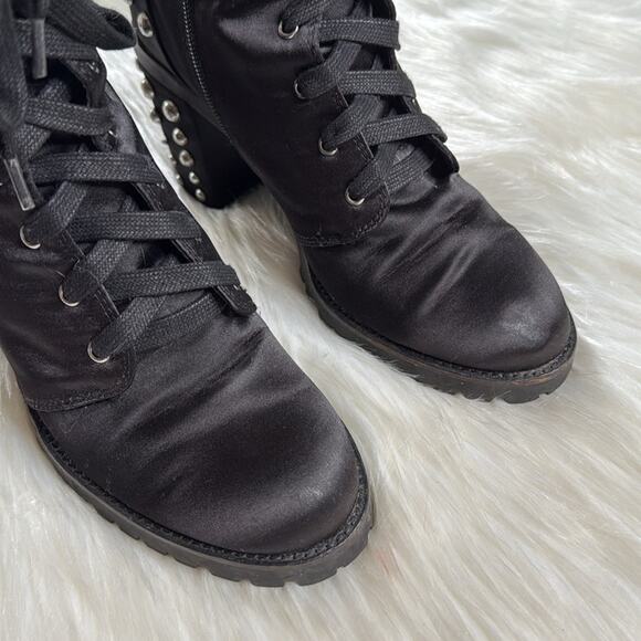 Laundry Black Satin Silver Studded Motto Boots - Picture 2 of 9